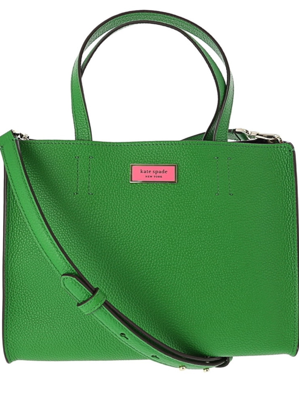 kate spade New York Bright Green Mini Tote with Pink Logo Plaque